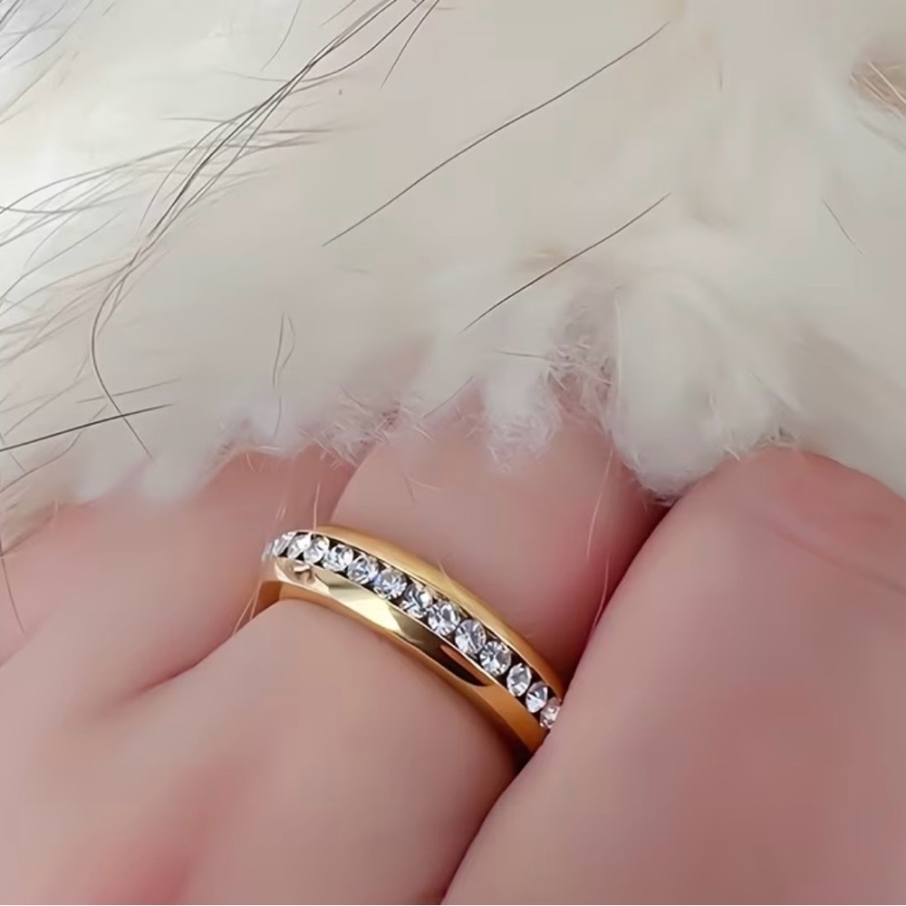 Gold Titanium Steel with Synthetic Zirconia stones Band Ring - Women Jewelry
